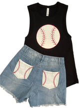 Load image into Gallery viewer, Denim Baseball Laced Shorts