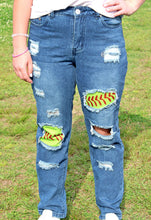 Load image into Gallery viewer, Ripped Softball Game Day Jeans