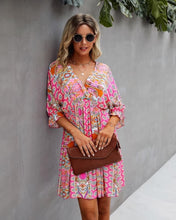 Load image into Gallery viewer, Pink Floral Boho Femme Dress