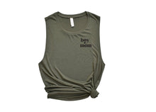 Load image into Gallery viewer, Olive “Boy Mom” Flowy Muscle Tank Top