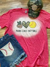 Load image into Gallery viewer, Peace, Love & Softball Bleached Tee