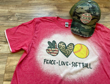 Load image into Gallery viewer, Peace, Love & Softball Bleached Tee