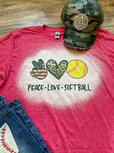 Load image into Gallery viewer, Peace, Love & Softball Bleached Tee
