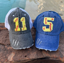 Load image into Gallery viewer, Custom Softball Number Hats