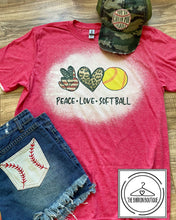 Load image into Gallery viewer, Peace, Love & Softball Bleached Tee