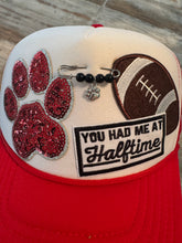 Load image into Gallery viewer, Red &amp; White Paw Football Trucker Cap