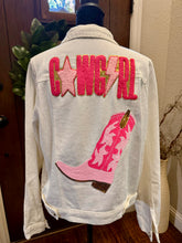 Load image into Gallery viewer, Cowgirl Patched Denim Jacket