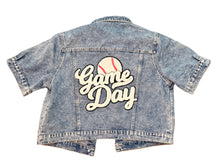 Load image into Gallery viewer, Baseball Game Day Patched Denim Jacket