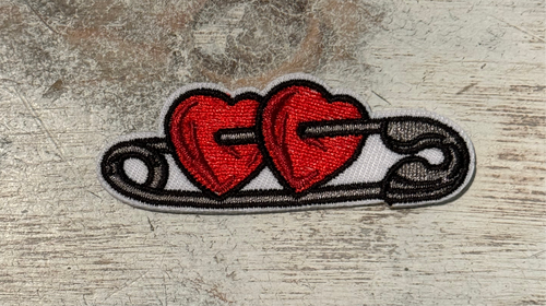 Safety Pin Hearts Iron On Patch