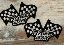 Load image into Gallery viewer, Race Day Checkered Flags &amp; Lightening Bolt Iron On Patches