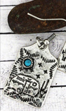 Load image into Gallery viewer, Western Silvertone with Turquoise Bead Camper Earrings