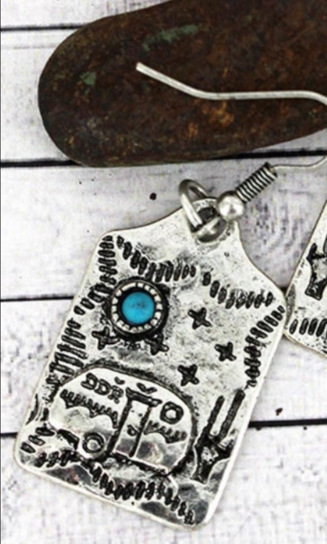 Western Silvertone with Turquoise Bead Camper Earrings