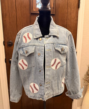 Load image into Gallery viewer, Baseball Fleece Lined Denim Jacket