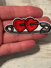 Load image into Gallery viewer, Safety Pin Hearts Iron On Patch