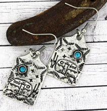 Load image into Gallery viewer, Western Silvertone with Turquoise Bead Camper Earrings