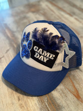 Load image into Gallery viewer, Royal Blue Paw &amp; Feather Game Day Trucker Hat