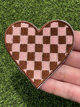 Load image into Gallery viewer, Checkered Heart Iron On Patches