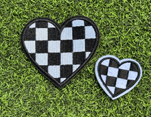 Load image into Gallery viewer, Checkered Heart Iron On Patches