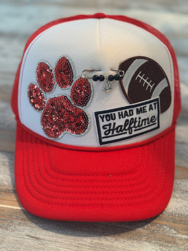 Red & White Paw Football Trucker Cap