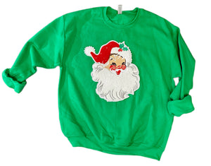 Chenille Patch Santa Sweatshirts (Pink or Green)