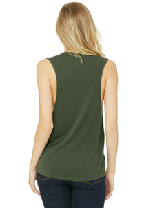 Olive “Boy Mom” Flowy Muscle Tee