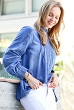 Load image into Gallery viewer, Pleated &amp; Puffed Denim Blouse