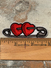 Load image into Gallery viewer, Safety Pin Hearts Iron On Patch