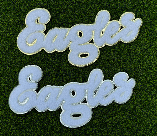 Oversized Eagles Mascot Iron On Patch (Gold & Silver)