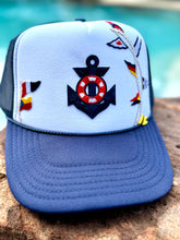 Load image into Gallery viewer, Nautical Sailboat Themed Trucker Hats