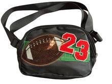 Load image into Gallery viewer, Custom Number Football Fanny Pack with Silver Charm Chain