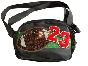 Custom Number Football Fanny Pack with Silver Charm Chain