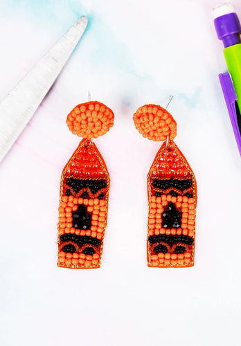 Orange Crayon Beaded Earrings