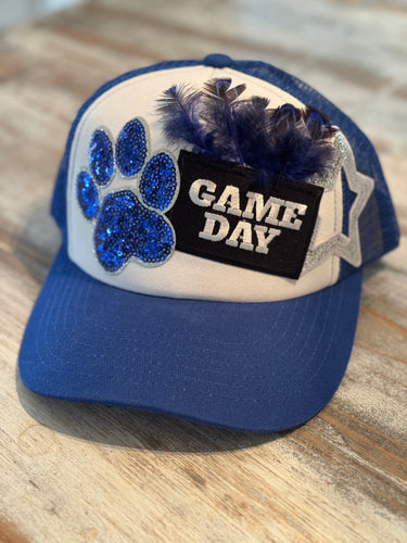 Royal Blue Paw & Feather Game Day Trucker Hat