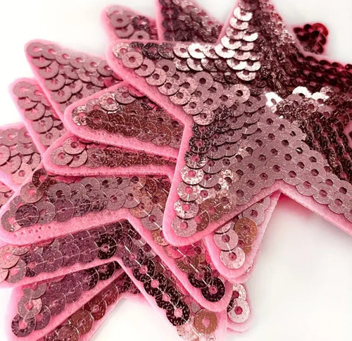 Pink & Yellow Star Iron On Patches
