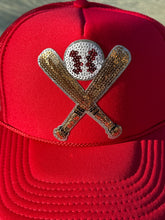 Load image into Gallery viewer, Bats &amp; Ball Baseball Sequined Trucker Hat