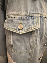 Load image into Gallery viewer, Sequined Football Patch Denim Jacket