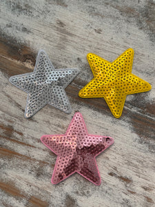 Pink & Yellow Star Iron On Patches