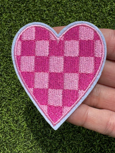 Checkered Heart Iron On Patches