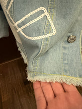 Load image into Gallery viewer, Sequined Football Patch Denim Jacket