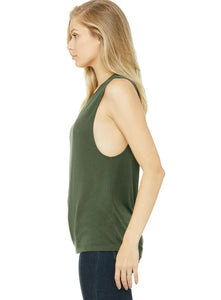 Olive “Boy Mom” Flowy Muscle Tee