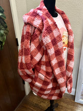 Load image into Gallery viewer, Pink &amp; Red Plaid Hooded Cardigan Body Wrap