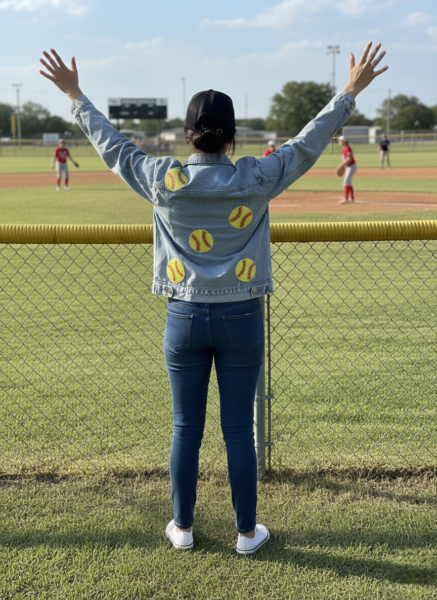 Sequined Softball Denim Jacket