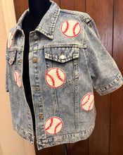 Load image into Gallery viewer, Baseball Game Day Patched Denim Jacket