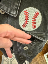 Load image into Gallery viewer, Sequined Black Baseball Denim Jacket