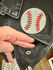 Sequined Black Baseball Denim Jacket