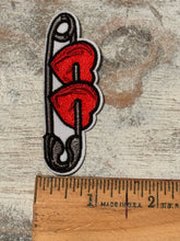 Load image into Gallery viewer, Safety Pin Hearts Iron On Patch