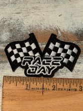 Load image into Gallery viewer, Race Day Checkered Flags &amp; Lightening Bolt Iron On Patches