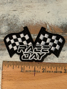 Race Day Checkered Flags & Lightening Bolt Iron On Patches