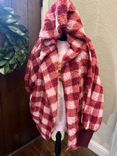 Load image into Gallery viewer, Pink &amp; Red Plaid Hooded Cardigan Body Wrap