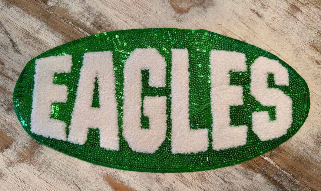 Large Sequin Eagles Iron On Patch